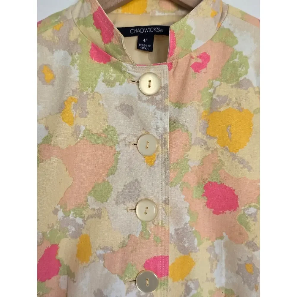 Chadwicks Linen Blend Cropped Floral Jacket Yellow Multi Size 4P